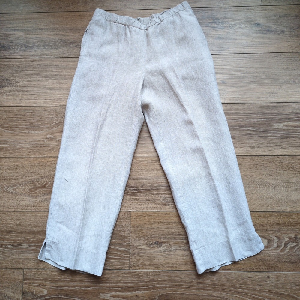 J. Jill Love Linen Ankle Pants Tan Pull on Straight Leg Coastal Lagenlook S